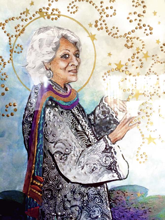 A painting of Malti Divecha by Edie Michalski