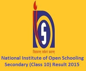 NIOS, National Institute of Open Schooling (Nios.ac.in) Secondary School (10th Class) Examination Result 2015