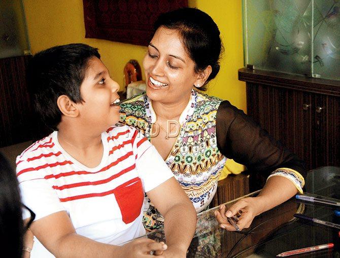 Co-founder of Little Hearts Learning Center, Reshmy Nikith with her son, Neel. Pic/Satyajit desai