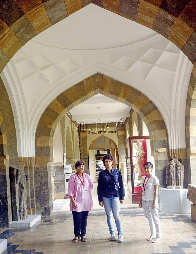 (From left) Saniya Shaikh, Meghna Saha and Rhea Chauhan were part of the recently-concluded summer internship programme at Chhatrapati Shivaji Maharaj Vastu Sangrahalaya (CSMVS). PIC/PRADEEP DHIVAR
