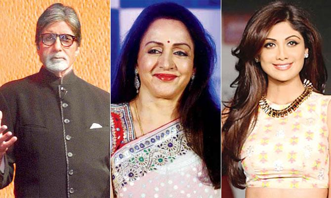 Amitabh Bachchan, Hema Malini and Shilpa Shetty