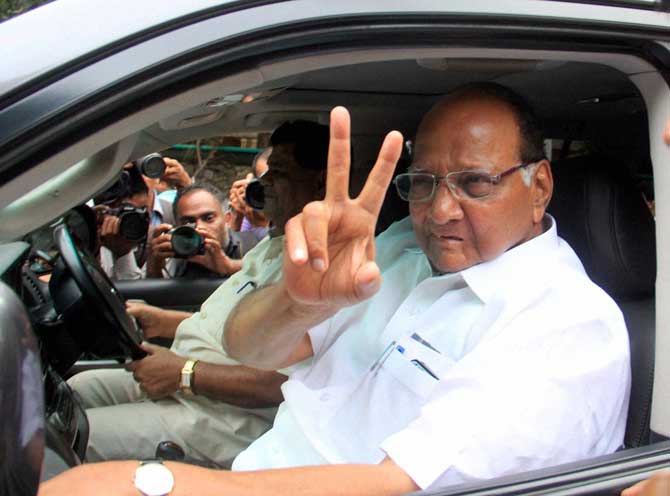 Sharad Pawar flash Victory sign after results of the Mumbai Cricket Association (MCA) elections in Mumbai on Wednesday