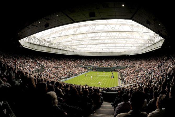 The retractable roof on Centre Court at the All England Lawn Tennis Club, Wimbledon, England. Pic/AFP