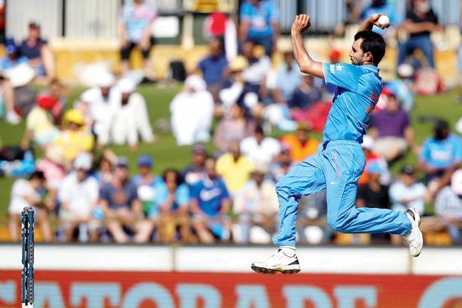 India pacer Mohammed Shami bowls against West Indies at the WACA in Perth yesterday. PIC/Suman Chattopadhyay 