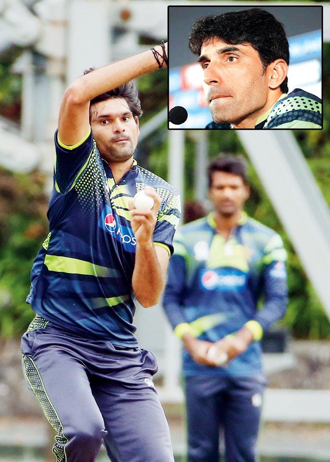 Pakistan pacer Mohd Irfan in the nets at Auckland yesterday. PIC/AFP
