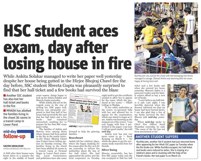 mid-day’s March 5 report on the HSC student managing to write her exam well