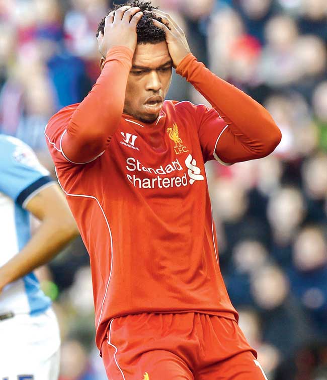 Liverpool striker Daniel Sturridge reacts after missing a chance against Blackburn Rovers at Anfield on Sunday. Pic/AFP