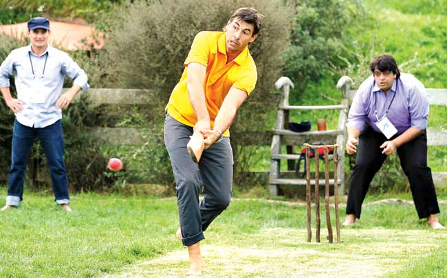 Stephen Fleming swings his bat during a backyard cricket match at the Hobbiton Movie Set in Matamata, New Zealand yesterday. Pic/Getty Images for Tourism New Zealand