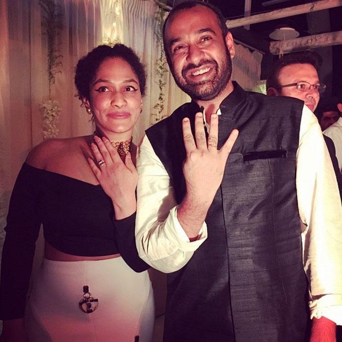 Masaba Gupta and Madhu Mantena flaunt their new engagement rings. Picture courtesy: Alia Bhatt