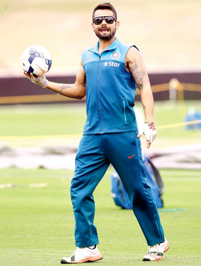 Virat Kohli during a training session ahead of the World Cup match against Ireland in Hamilton on Tuesday. Pic/AFP