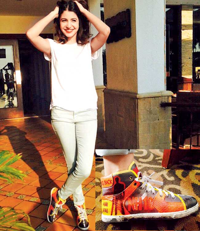 Anushka Sharma and (inset) the specially made NH10 sneakers