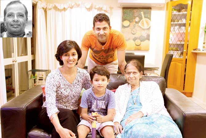 Sangram Bhosale with wife Ketki, son Vivaan and mother Sunita at their home in the Royal Oak region of suburban Auckland. Inset: Vijay Bhosale 