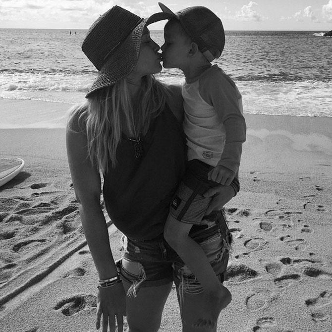 Hilary Duff with her two-year-old son Luca on the beach