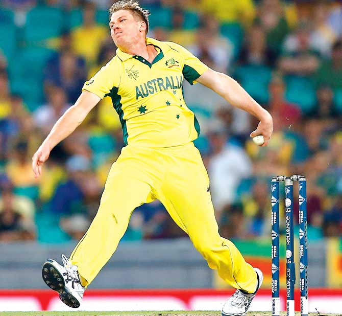 Aussie James Faulkner bowls a slower ball vs SL on March 8. Pic/Getty Images