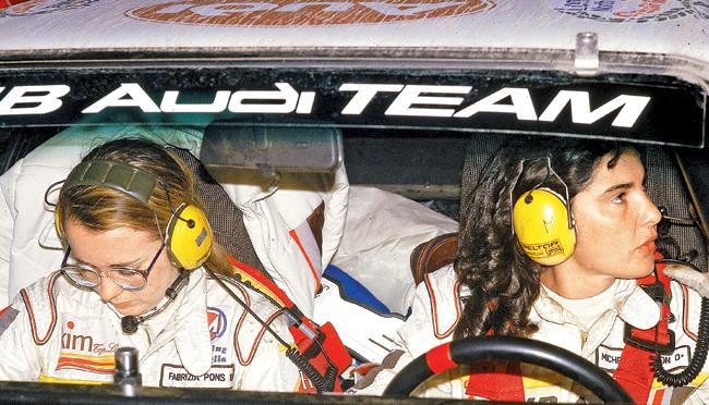 Michele Mouton (right) with her co-driver during a rally race