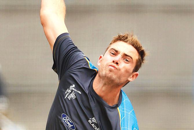 Tim Southee bowls in the nets at MCG yesterday. PIC/Getty Images