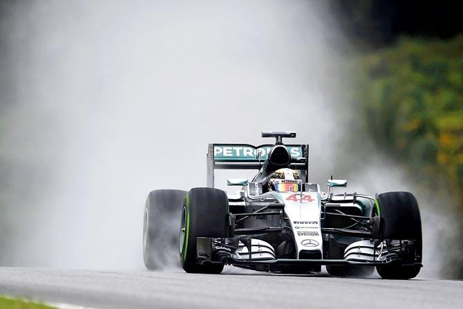 Lewis Hamilton drives during the final practice session for the Malaysian Grand Prix at Sepang Circuit on Saturday. Pic/Getty Images 