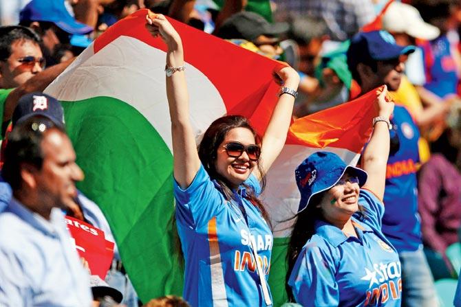 Indian fans during the World Cup semi-final against Australia at the Sydney Cricket Ground on Thursday. Pic/Getty Images