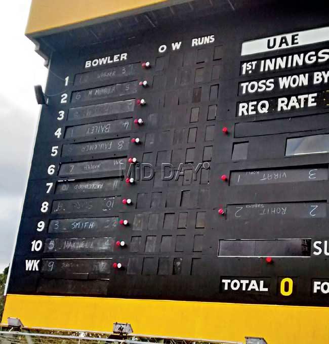 The giant manual scoreboard at the WACA ground in Perth. Pics/Ashwin Ferro