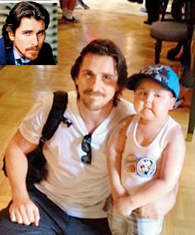 Christian Bale with four-year-old Jayden Barber. Inset: Christian Bale