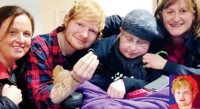 In this Facebook picture, Ed Sheeran poses with Katie Papworth with the ring. Inset: Ed Sheeran