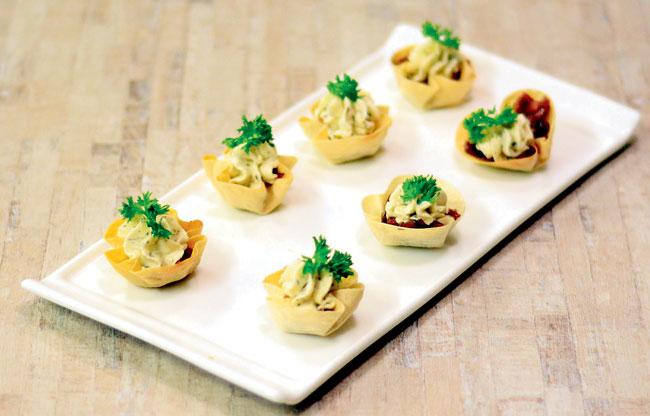 Caramelised onions and herbed cream cheese in filo cups taste scrumptious