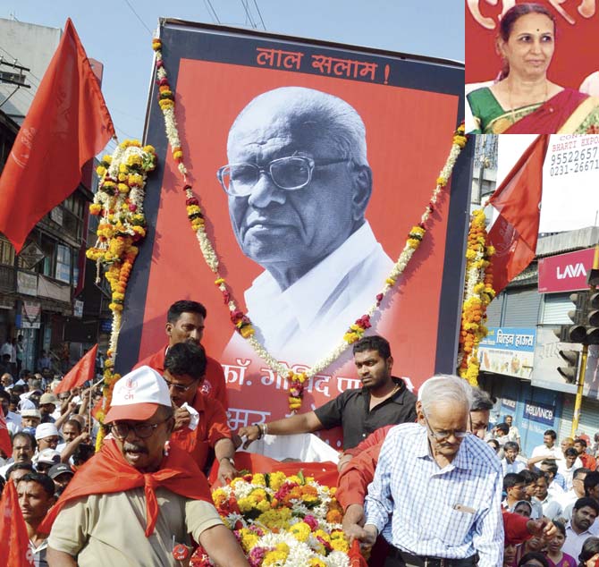 Veteran communist leader Govind Pansare was gunned down on February 16, when he and his wife were returning home after a morning walk. His death sparked several protests demanding the arrest of his assailants and Uma said she would continue to march in the footsteps of her husband, Govind Pansare, and fight for his beliefs. File pics