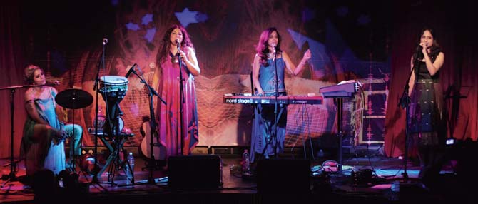 (From left) Hamsika Iyer, Vivienne Pocha, Merlin D’Souza and Shruti B Padhye, of Indiva, during a gig at BlueFrog