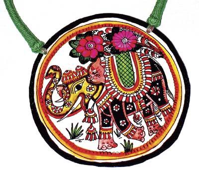 Leather tie-up necklace hand-painted by leather puppetry artists of Andhra Pradesh