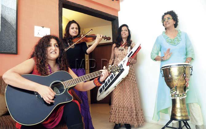The Indiva band members (from left to right) Vivienne Pocha, Shruti B Padhye, Merlin D’Souza and Hamsika Iyer during a jam session. Pic/Nimesh Dave