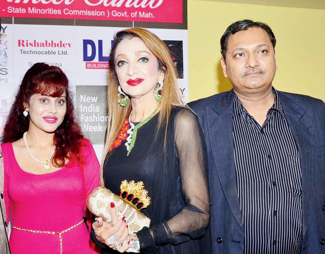 (L-R):  Actress with Malti Jain of Times Group and Aditya Sekhsaria