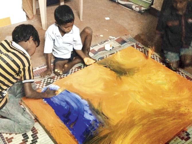 Young artists at Manorama Pathshala