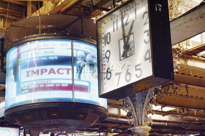 The Railway Budget was shown live on the television screens at CST station. Pic/ Bipin Kokate