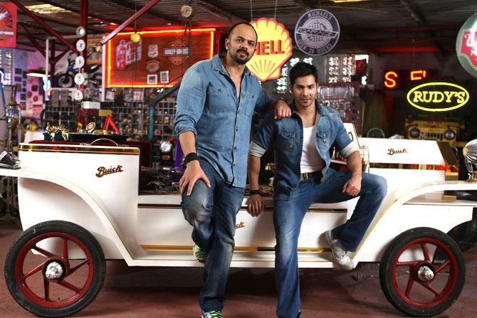 Rohit Shetty with Varun Dhawan on the sets of 