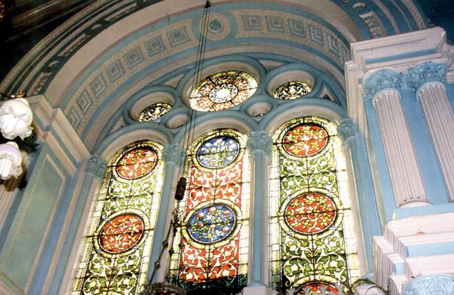 The stained glass window inside the Keneseth Eliyahoo Synagogue, 2012