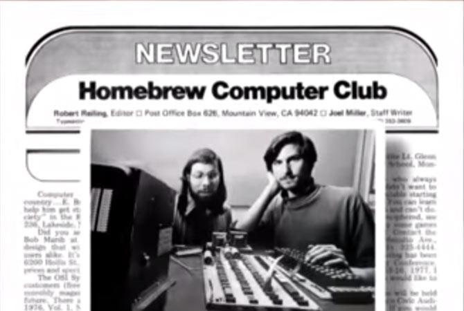 Apple co-founders Steve Wozniak and Steve Jobs pictured in an article from an issue of the Homebrew Computer Club newsletter. Pic/YouTube