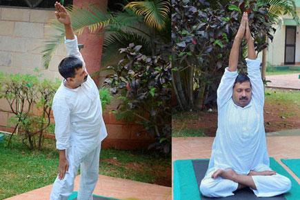 Arvind Kejriwal practising yoga during naturopathy treatment