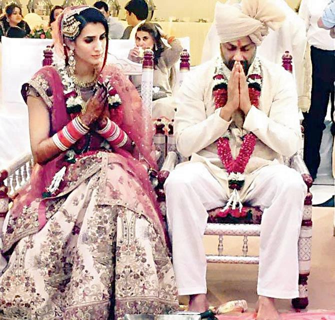 The bridal couple Pragya Yadav (left) and Abhishek Kapoor