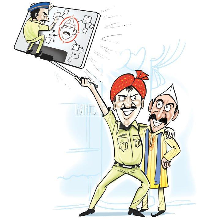 Smile ok please: With cops getting invited to the wedding as well, the Mumbai Police may end up having information from within and without. Illustration/Amit Bandre