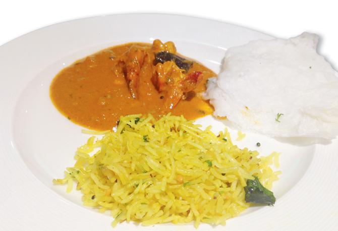 Goan Prawn Curry with Neer Dosa and lemon Rice