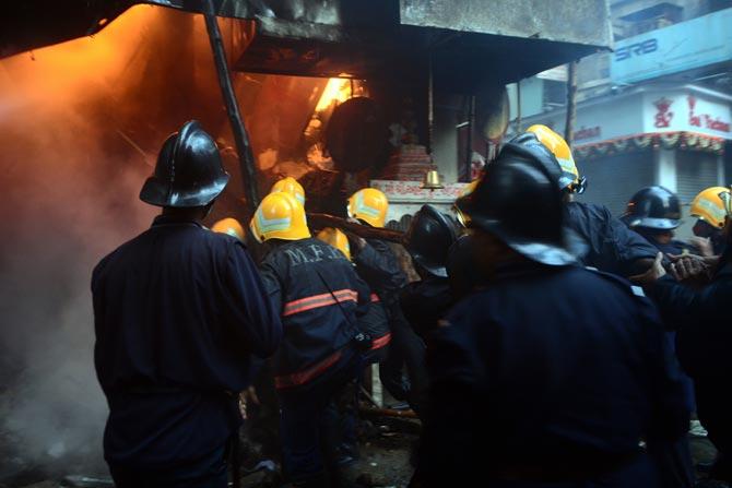 Firemen carrying out rescue operations at Kalbadevi during the blaze at 33 Gokul Niwas building earlier this month 