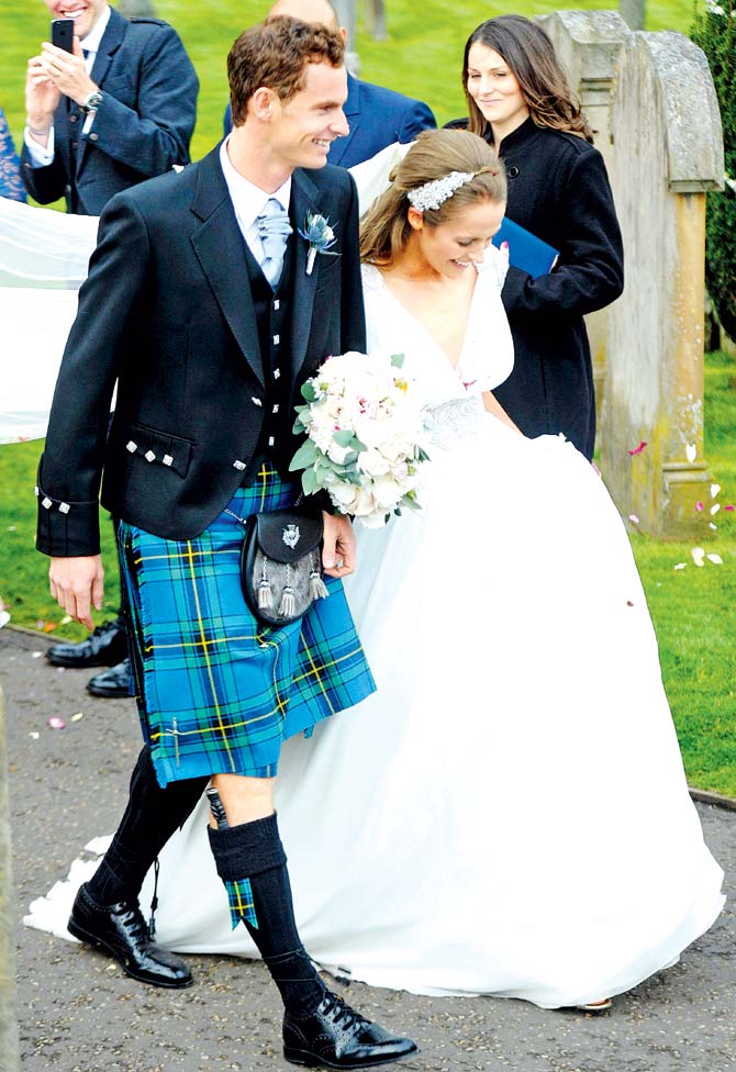 Andy Murray at his wedding to long-time girlfriend Kim Sears in Dunblane, Scotland on April 11. Pic/AFP