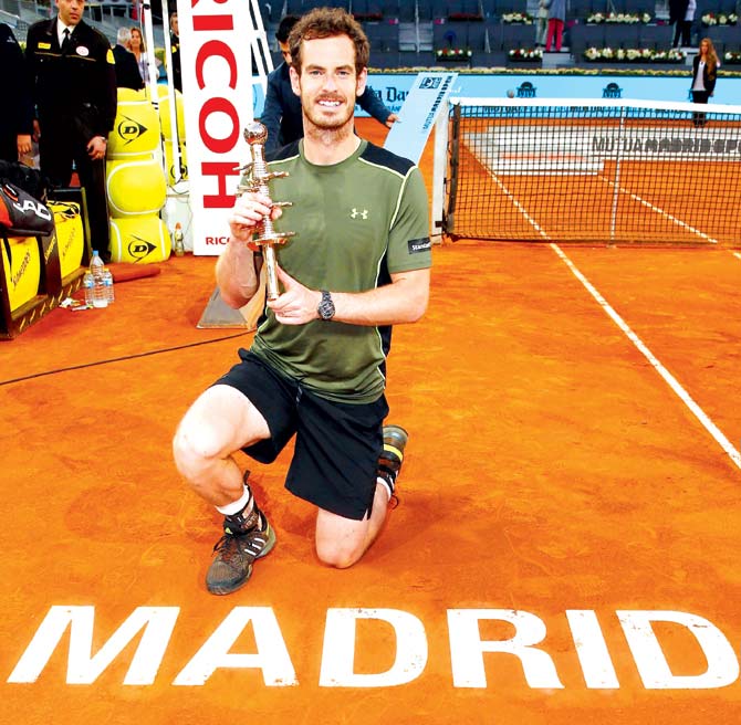 Andy Murray celebrates his Madrid Open title. Pic/Getty Images
