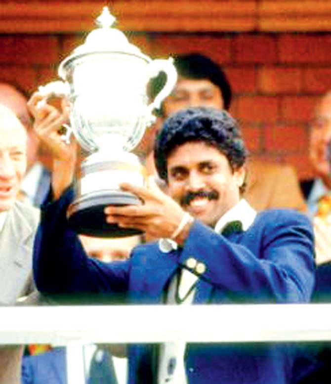 India captain Kapil Dev with the Prudential Cup at Lord