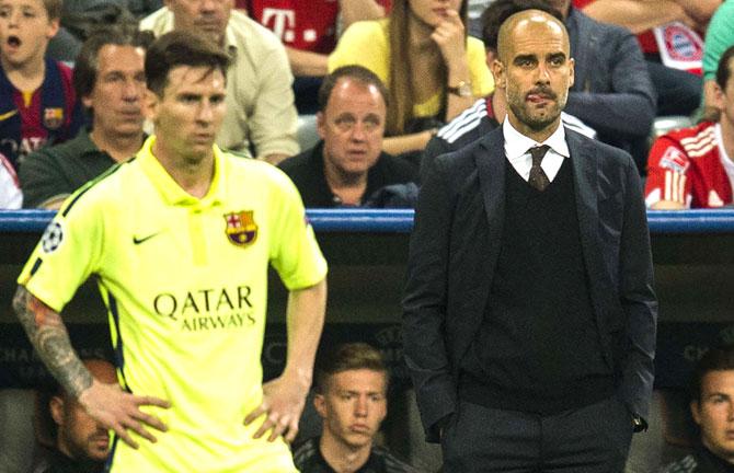 Lionel Messi and Pep Guardiola. Pic/AFP