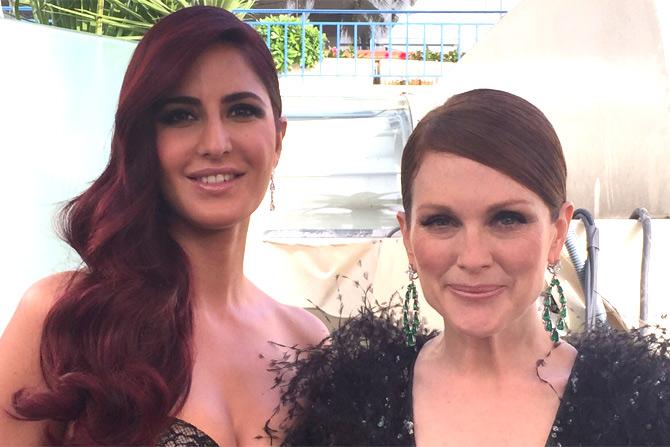 Katrina Kaif poses with Julianne Moore just before heading to the Cannes.