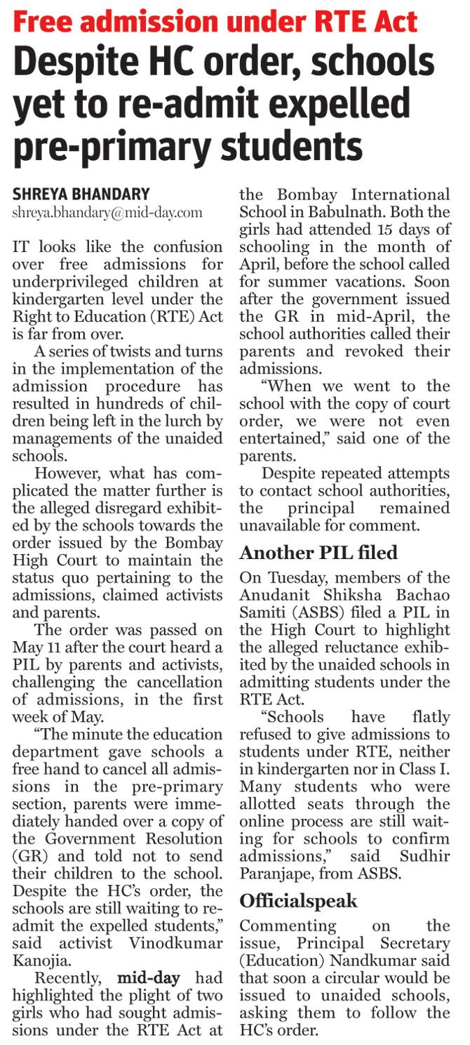 mid-day report highlighting the same issue on May 13 
