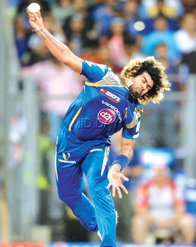 Lasith Malinga bowls against KXIP at the Wankhede recently