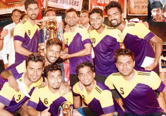 Blunders (Malad) with the Remedian rink football trophy in Kandivli. Inset: Shravan Shetty