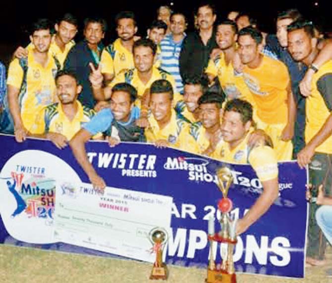 The victorious Ghatkopar Jets team poses after winning the Twister-Mitsui Shoji T-20 league